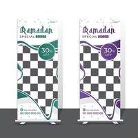 creativo Ramadán especial rodar arriba bandera diseño modelo vector
