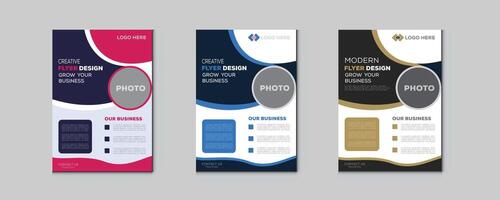 a bundle of 3 templates of a4 flyer, Flyer template layout design.business flyer,brochure,magazine or flier mockup in  bright colors.perfect for creative professional business. vector template