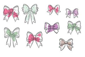 Vector hand drawn set of bows, decoration for holidays and gift boxes. isolated on white background. Concept illustration.