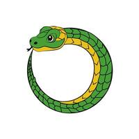 Snake frame. Cartoon green snake curled in a ring. vector