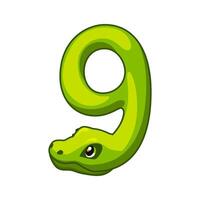 serpiente fuente. dígito 9. dibujos animados nueve número. vector