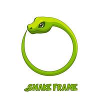 Green Snake frame. Cartoon green snake curled in a ring. vector