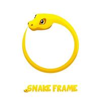 Golden Snake frame. Cartoon snake curled in a ring. vector