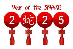 Year of the Snake 2025, Greeting card. Celtic weave knot talisman, Chinese snake symbol. vector