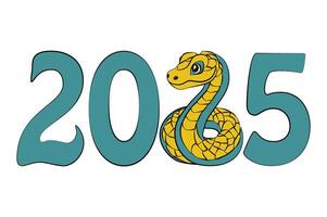 The 2025 year of the snake. Number 2025 for calendar. Cartoon Greeting Card. vector