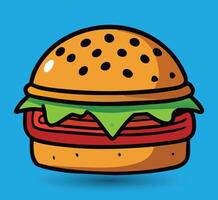 Hand Drawn Burger Vector Illustration. Burger with juicy beef.