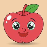 Smiling apple with eyes cute funny apple fruit cartoon style vector design illustration