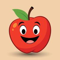 Smiling apple with eyes cute funny apple fruit cartoon style vector design illustration