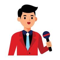 clipart features a professional male reporter holding a microphone vector