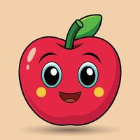 Smiling apple with eyes cute funny apple fruit cartoon style vector design illustration