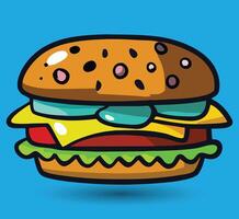 Hand Drawn Burger Vector Illustration. Burger with juicy beef.