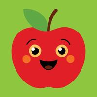 Smiling apple with eyes cute funny apple fruit cartoon style vector design illustration