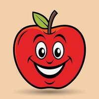 Smiling apple with eyes cute funny apple fruit cartoon style vector design illustration