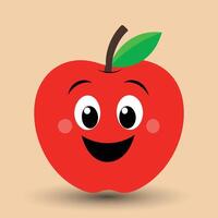 Smiling apple with eyes cute funny apple fruit cartoon style vector design illustration