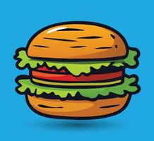 Hand Drawn Burger Vector Illustration. Burger with juicy beef.