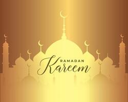 Ramadan Kareem islamic design crescent moon and mosque dome silhouette with arabic pattern. vector