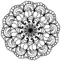 Stylish doodle mandala with round petals and simple curls, meditative zen coloring page for creativity vector