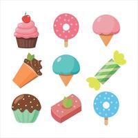 a set of different sweets and desserts vector