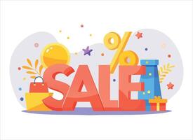 sale sign with colorful objects and balloons vector