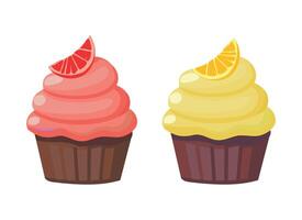 two cupcakes with orange slices on top vector