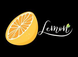 a lemon slice with the word lemon written on it vector