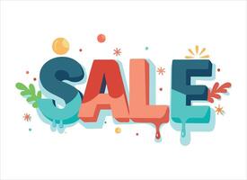 sale text with colorful letters and leaves vector