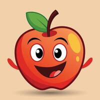 Smiling apple with eyes cute funny apple fruit cartoon style vector design illustration