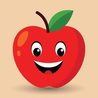 Smiling apple with eyes cute funny apple fruit cartoon style vector design illustration