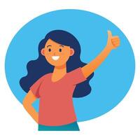 woman with thumbs up in the air enjoys life vector