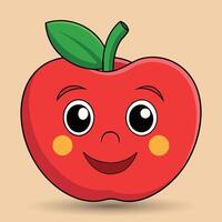 Smiling apple with eyes cute funny apple fruit cartoon style vector design illustration