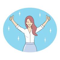woman with thumbs up in the air enjoys life vector