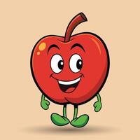 Smiling apple with eyes cute funny apple fruit cartoon style vector design illustration