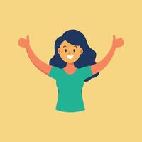 woman with thumbs up in the air enjoys life vector