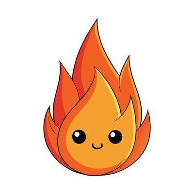 fire flame icon. fire flame cute emoji character isolated on a white background.