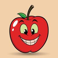 Smiling apple with eyes cute funny apple fruit cartoon style vector design illustration