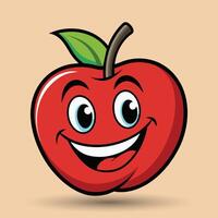 Smiling apple with eyes cute funny apple fruit cartoon style vector design illustration