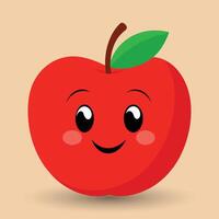 Smiling apple with eyes cute funny apple fruit cartoon style vector design illustration