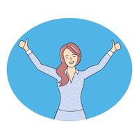 woman with thumbs up in the air enjoys life vector