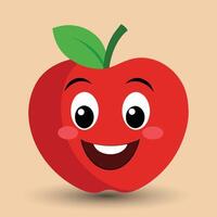 Smiling apple with eyes cute funny apple fruit cartoon style vector design illustration