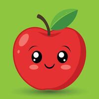 Smiling apple with eyes cute funny apple fruit cartoon style vector design illustration