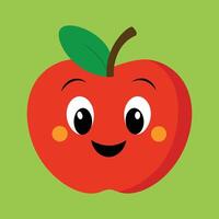 Smiling apple with eyes cute funny apple fruit cartoon style vector design illustration