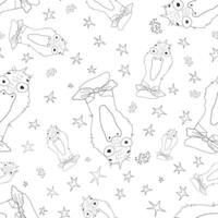 Vector seamless crazy white goose or duck with bow tie and hand drawn stars pattern in graphic style.