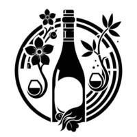 vino botella logo clásico elegante de buen tono estilo con botella Japón elemento estética con soltero color vector