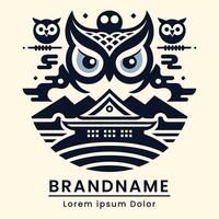 bold owl logo vector design with the hermitage buildings around the mountain in an elegant, professional style