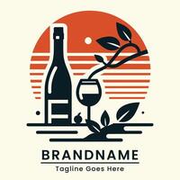 traditional wine logo Classic Elegant with glass and bottle japan element aesthetics with soft color vector