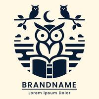 modern owl education logo vector design with owl reading the book in front single color in circle for modern branding