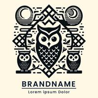 triplet owls wisdom logo design with perched owl vector with elegant style majestic single color branding