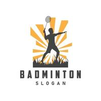 Badminton logo vector black silhouette badminton sport player vintage minimalist racket and shuttlecock design illustration template