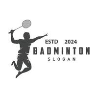 Badminton logo vector black silhouette badminton sport player vintage minimalist racket and shuttlecock design illustration template