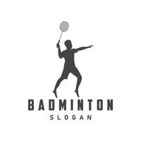 Badminton logo vector black silhouette badminton sport player vintage minimalist racket and shuttlecock design illustration template